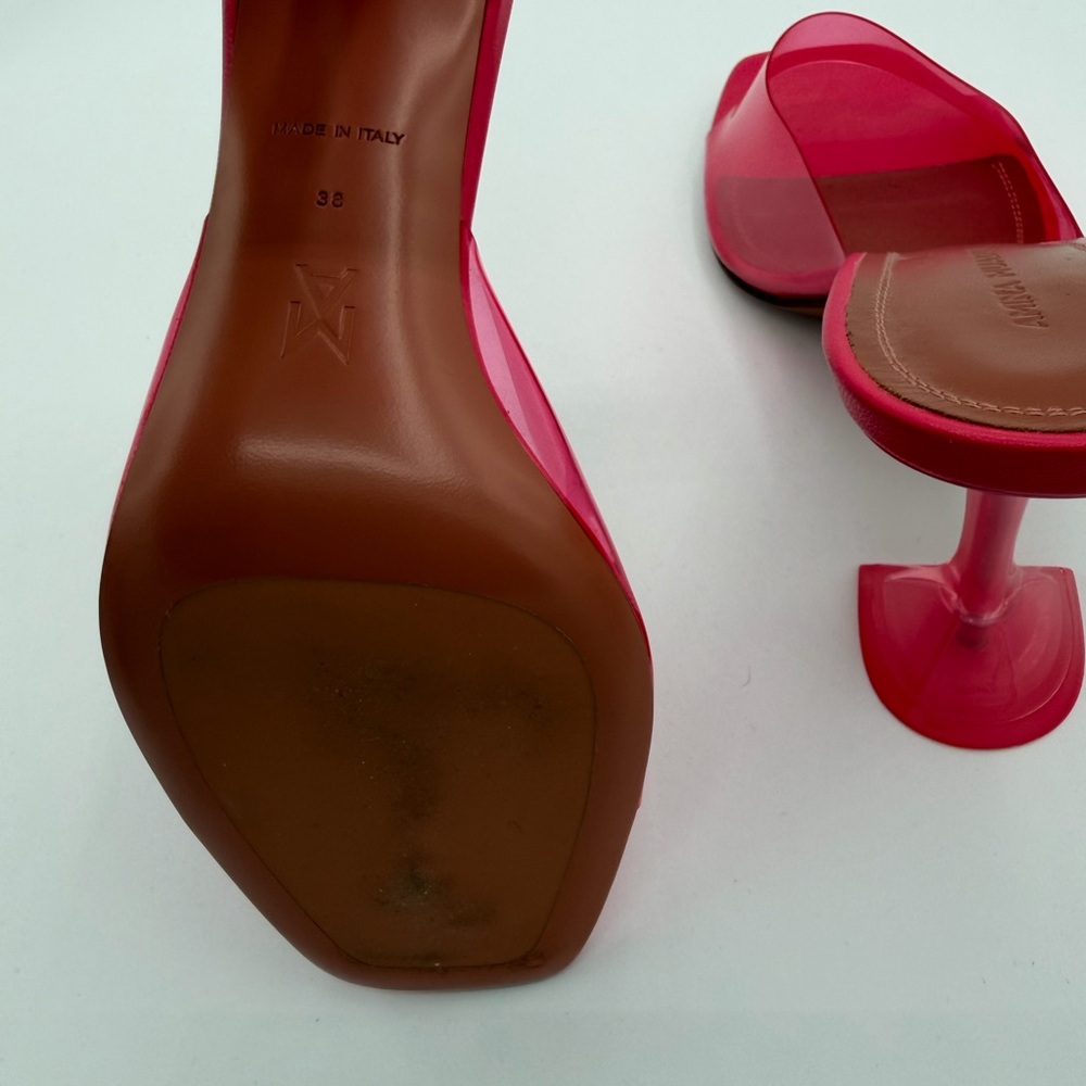 Amina Muaddi Pink PVC Mule Heels Square Toe Sandals Flared Heel Size 38 - Picture 5 of 7